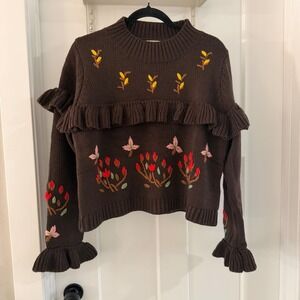 POL Brown Sweater with Floral Embroidery